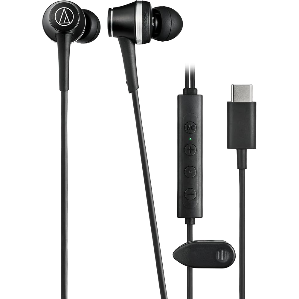 Audio-Technica ATH-CKD7NC BK Wired Earphones, Type-C, Noise Cancelling, with Microphone and Remote Control, No Latency, High-Quality Sound, Built-in D