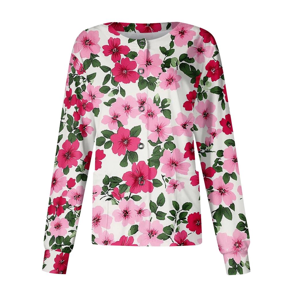 Women Casual Long Sleeve Single Breasted Floral Print Cardigan Button Down Top for Work or Everyday Wear Lightweight Layering Shirt