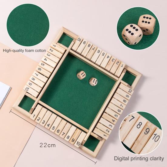 Shut The Box Board Game Educational Dice Strategy Game 2-4 Players Kids Adults Family Night Party Interactive Wooden Close The Box Toy