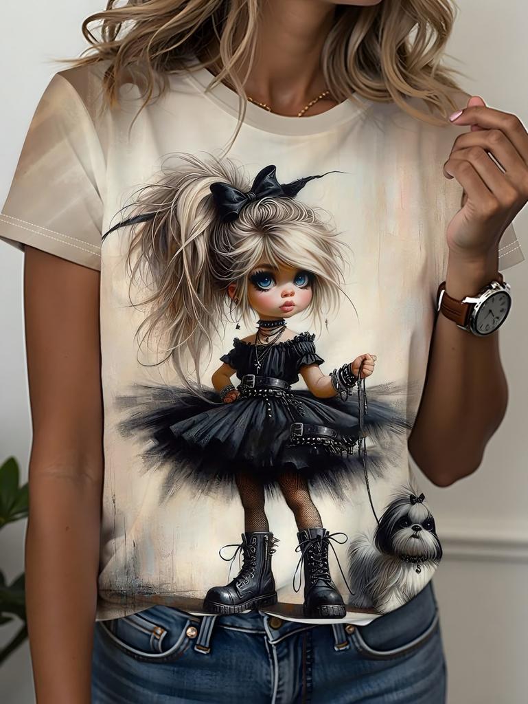 3D Printed Little Girl Graphics T-Shirt for Women Short Sleeves Summer Casual Streetwear O-Neck Tops Oversized Women Clothing