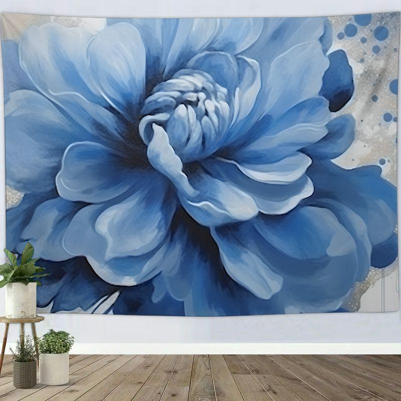 1pc Blue Floral Tapestry - Polyester fabric, machine washable, suitable for living room and bedroom decoration, easy to install