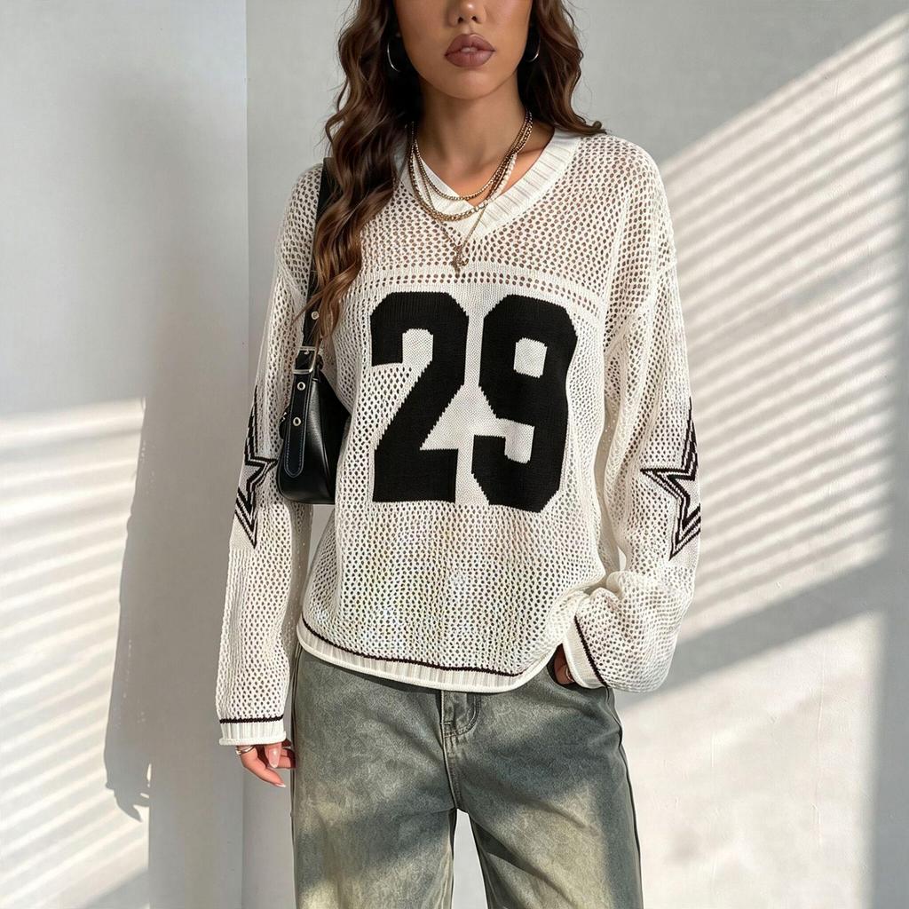 Manga 2025 Digital Print V-neck Knit Sweater: New Fashion Casual Streetwear