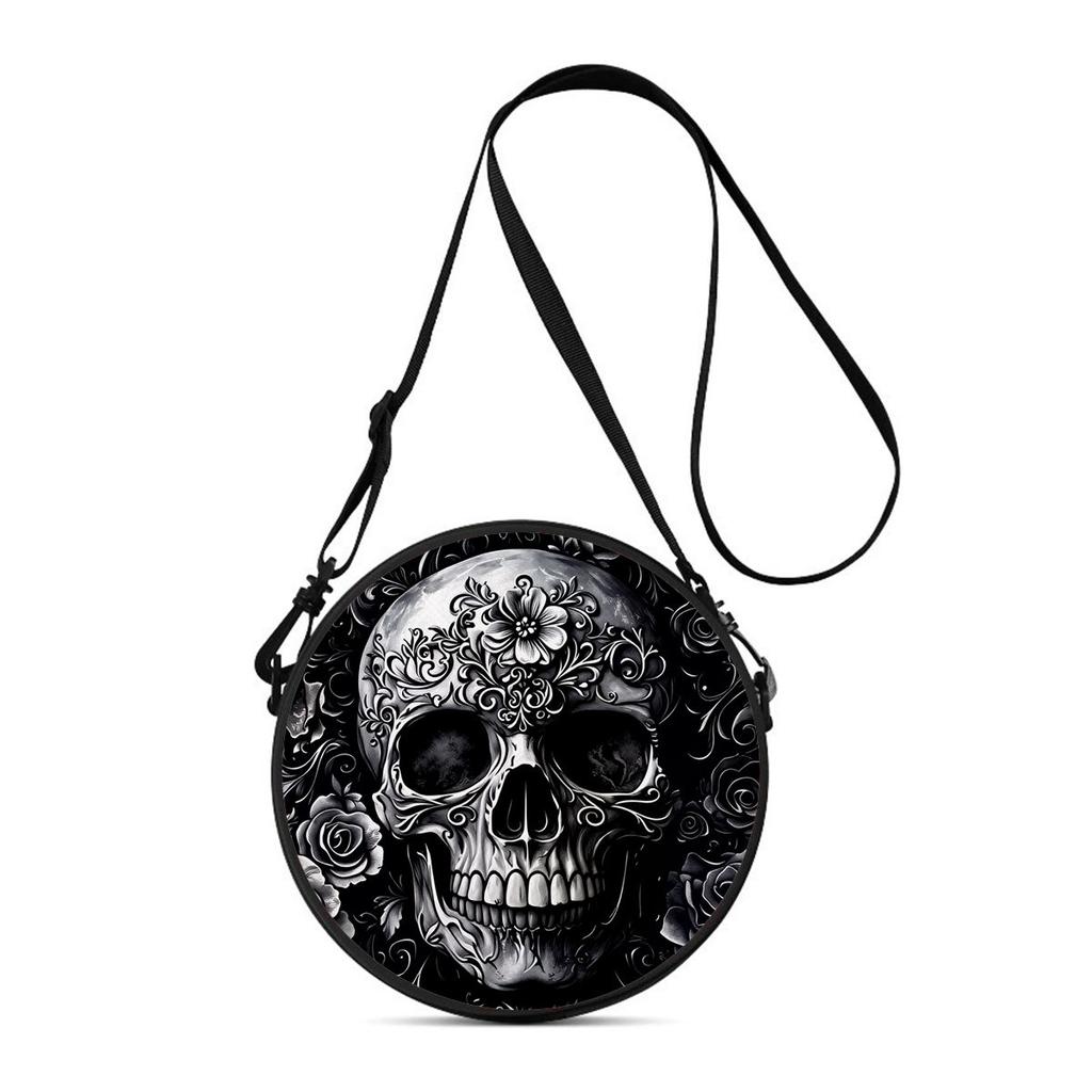 Schädelprint Runde Schultertasche Lässige Umhängetasche für Damen Beste Geschenke 2D Flache Lässige Tägliche Crossbody-Tasche