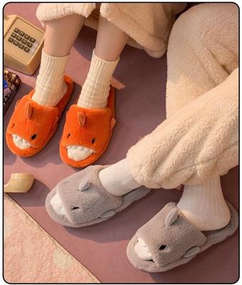 Pantofole di Lana a Forma di Squalo Cartone Animato Autunnali e Invernali per Donna Morbide da Casa da Uomo per Interno Domestico a Punta Aperta in Peluche di Cotone