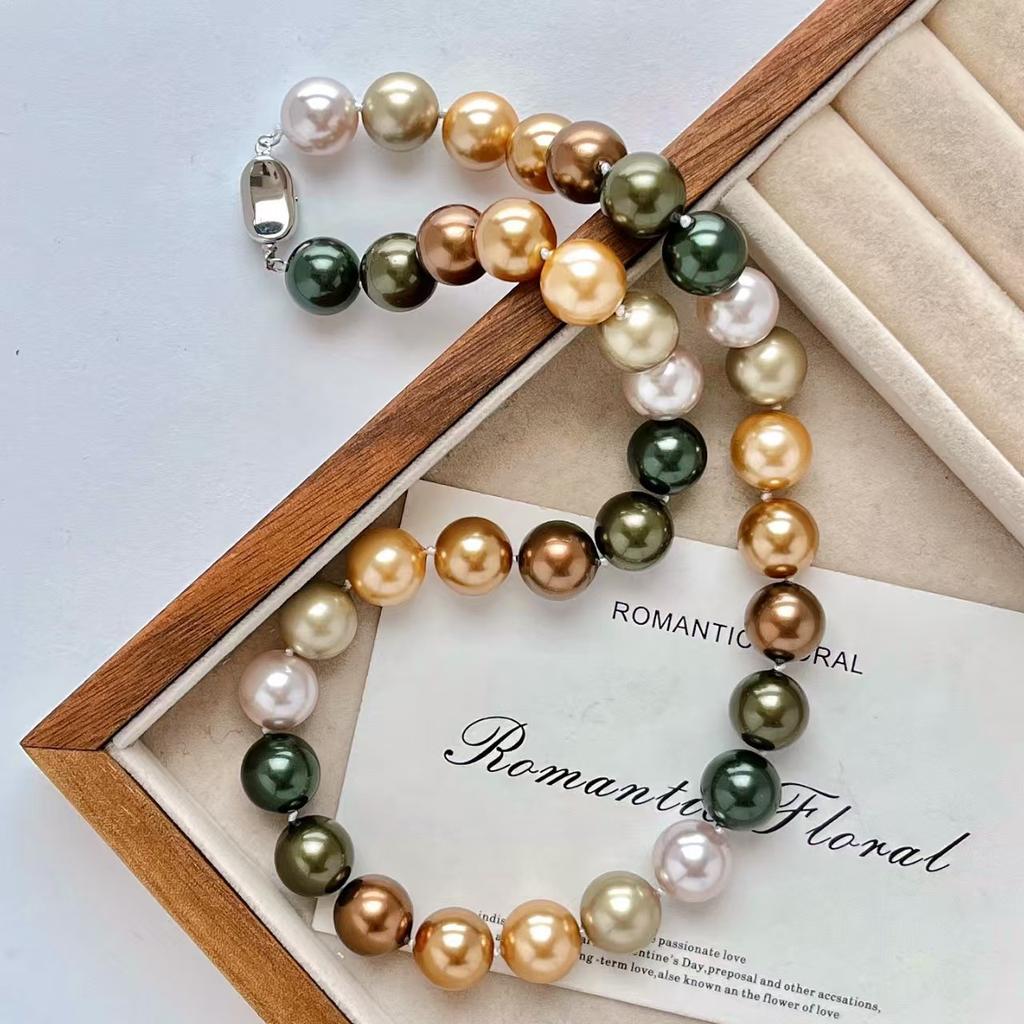 12Mm Large Granular Maillard Highlight Artificial Crystal Pearl Sweater Chain Collarbone Chain Sweater Chain