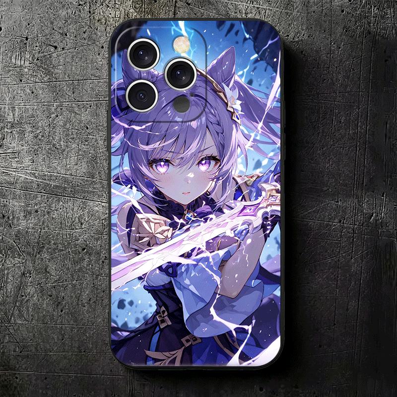 Genshin Impact Keqing Soft Phone Case for iPhone 16 16E 17 Air 15 Pro Max 14 Plus 13 Mini 11 12 7 Black Cover Back Shell