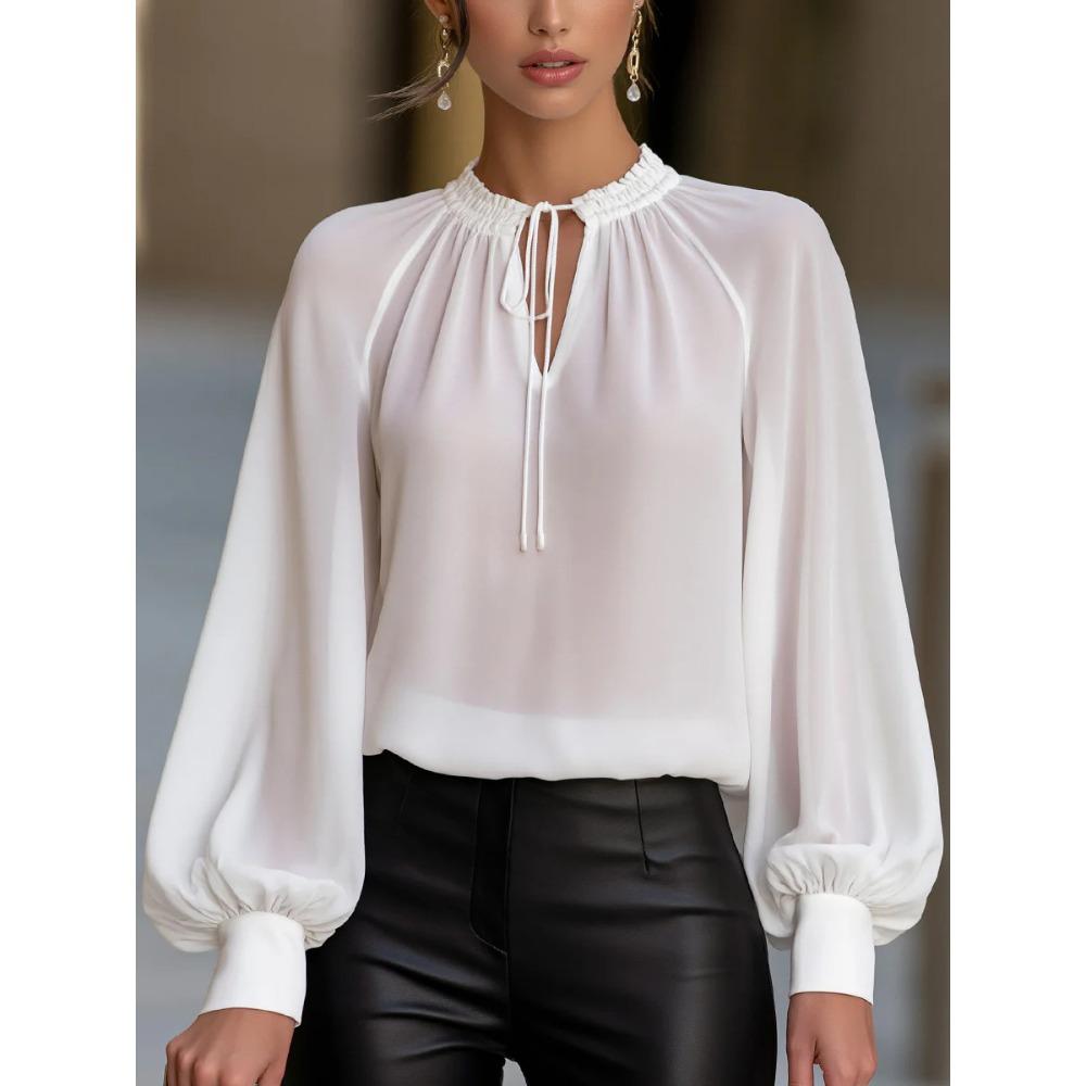 New Arrival: French-style Lantern-sleeve Tie-front Blouse – A Stylish Top for Women’s Everyday Wear
