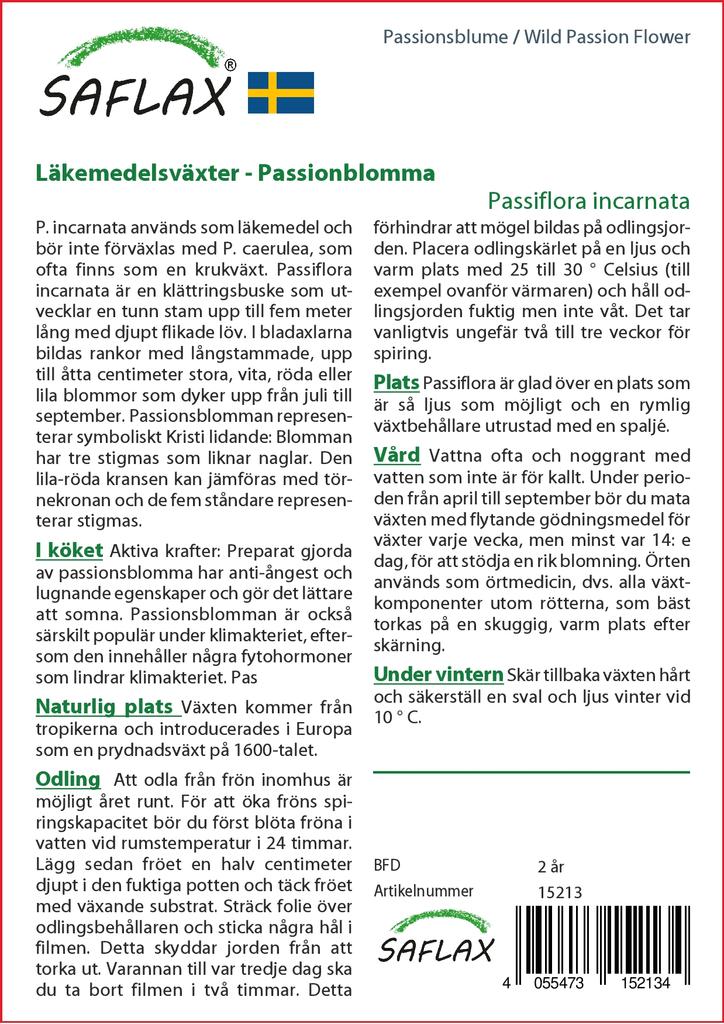 SAFLAX Wild Passion Flower - 5 Seeds - Passiflora Incarnata