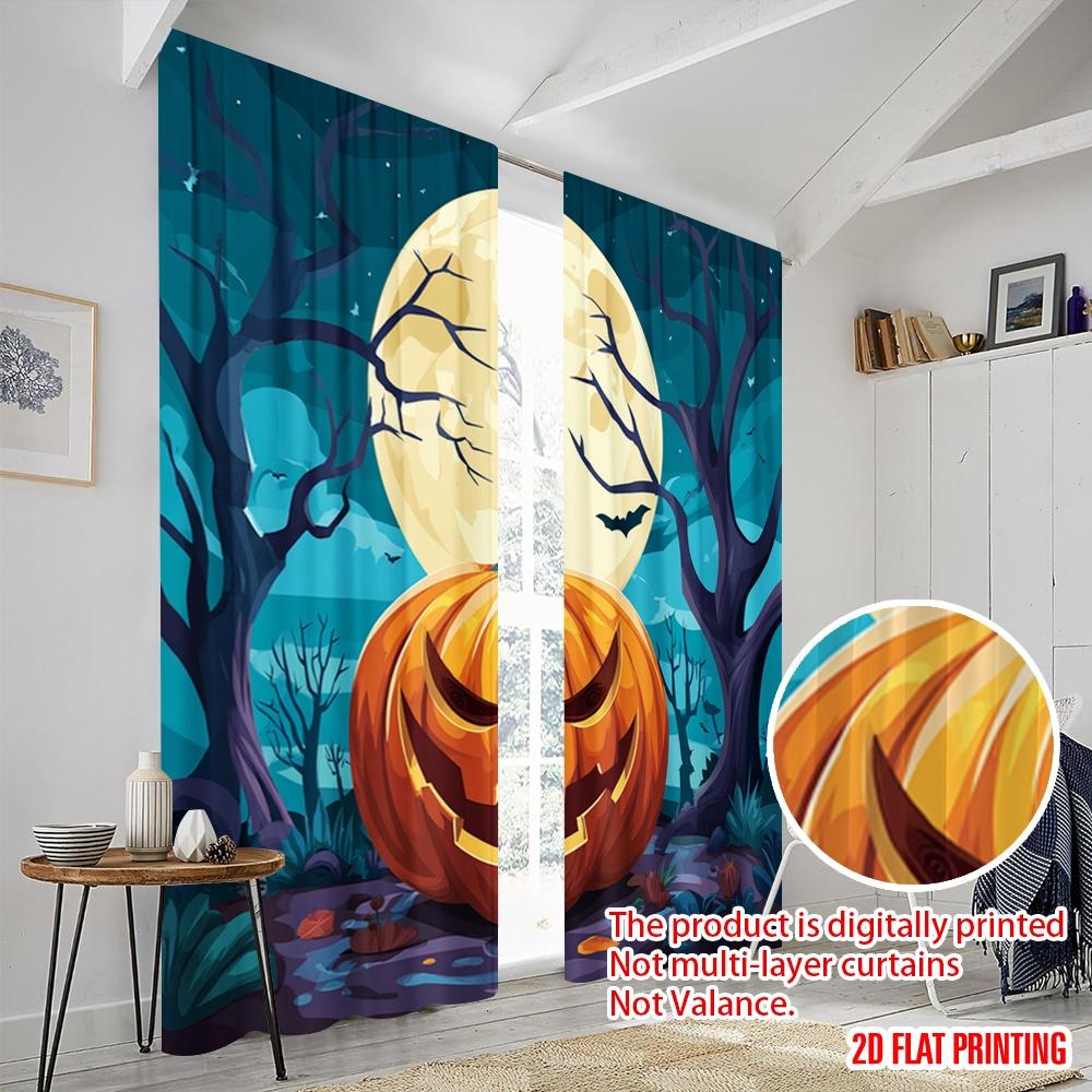 2pcs,2D Plane Printing Light Filtering Curtains Halloween Pumpkin (4) 100% Polyester (without Rod) Festive Ldeal for Bedroom and