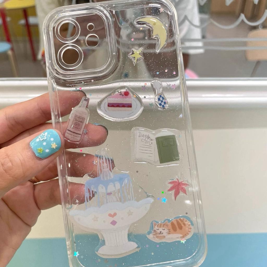 Cute Cake Wishing Pool 3D Relief Resin Sticker Girl Phone Case Laptop Transparent Jelly Decal Stationery Notebook DIY Decoration