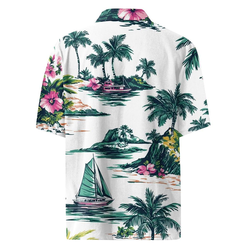 Herr Mode Lös Hawaiiansk Tryckt Kortärmad Strandskjorta