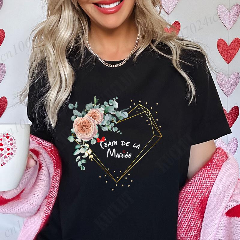 French Girls Bachelorette EVJF Party Tops Team Future Bride T-Shirt Short Sleeved Fashion Flower Crown Tees Bridal Wedding Shirt