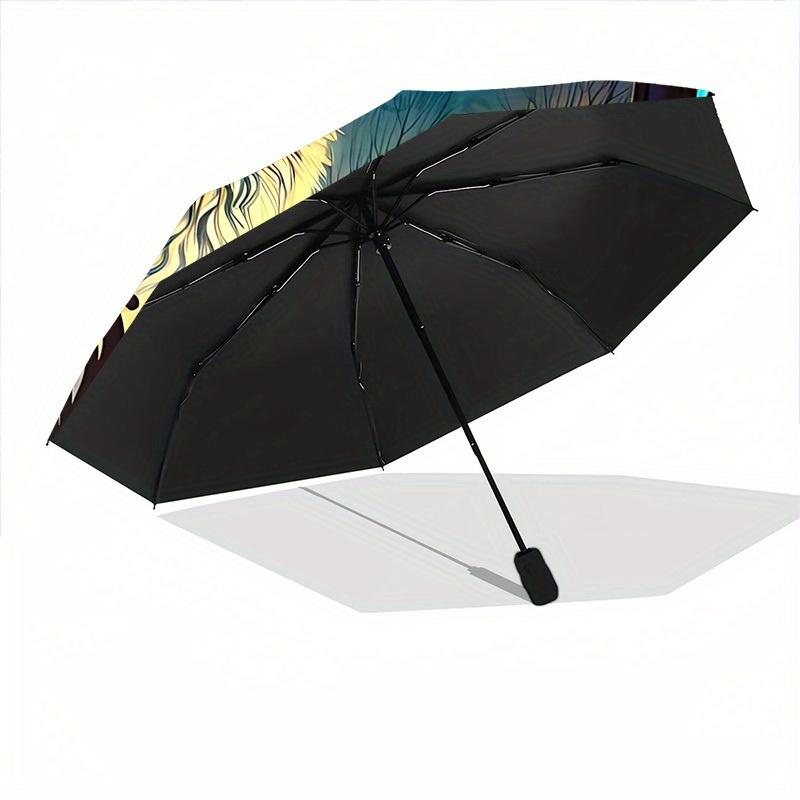 1pc Wolf Stained Automatic Umbrella - 8-Rib Foldable Design, Outdoor Adventures, and Family Celebrations y250829110