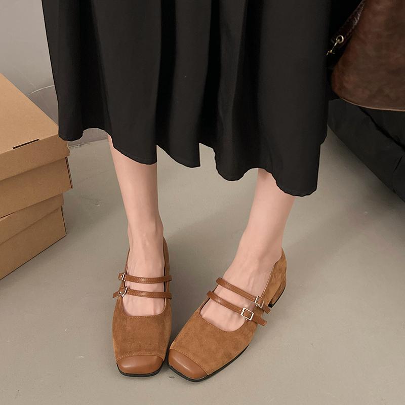 Fashion Aphixta Loafers Wine Red 3cm Square Heels Shoes Non-slip Women Buckle Design Sweet Woman Shoes Classic Autumn Marry Janes