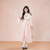 Gentle wind off-the-shoulder dress women's autumn light pink sweet bow lace-up waist cute long dress tide
