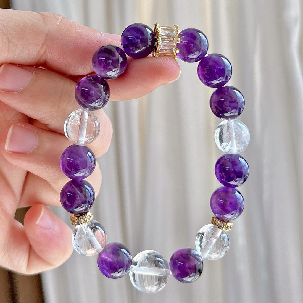 10Mm Autumn And Winter Natural Amethyst White Crystal Design Bracelet Bracelet.