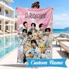 Custom Name K-pop Idol Collage Beach Towel Microfiber Beach Towel, Lightweight and Quick-Dry, for Summer Travel, Swimming Pool Gift
