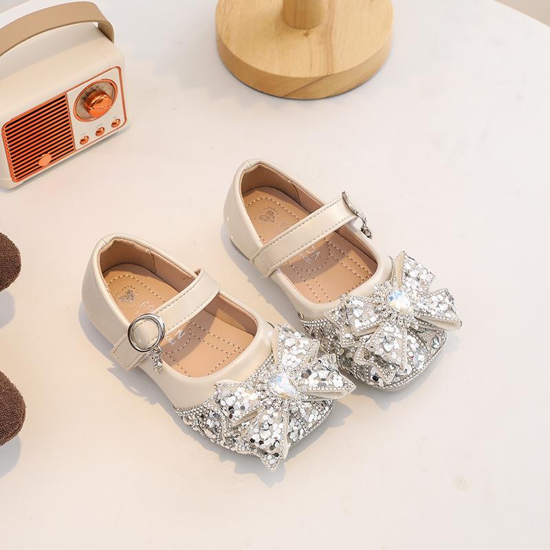 Sweet Princess Crystal Leather Shoes For Little Girls Soft Sole Formal Party Dress Shoes