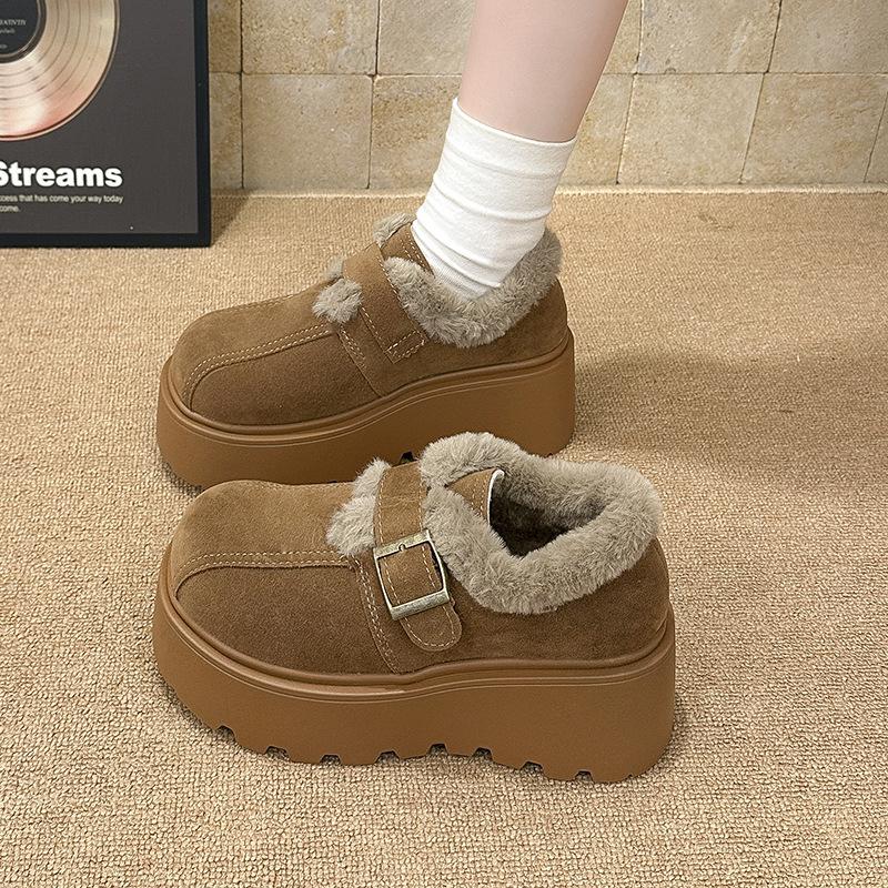 Women's Fashion Lightweight Height-enhancing Thick Soles Winter Warm Fur One Snow Boots Plush Lining Non-slip Casual Sports Cotton Boots Le Fu Shoes