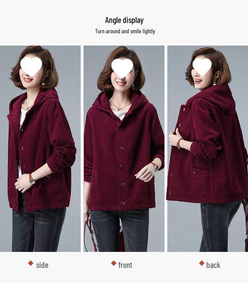 2025 Women's Slimming Corduroy Jacket: Spring/Autumn Casual Loose Fit for Middle-Aged and Elderly Mothers