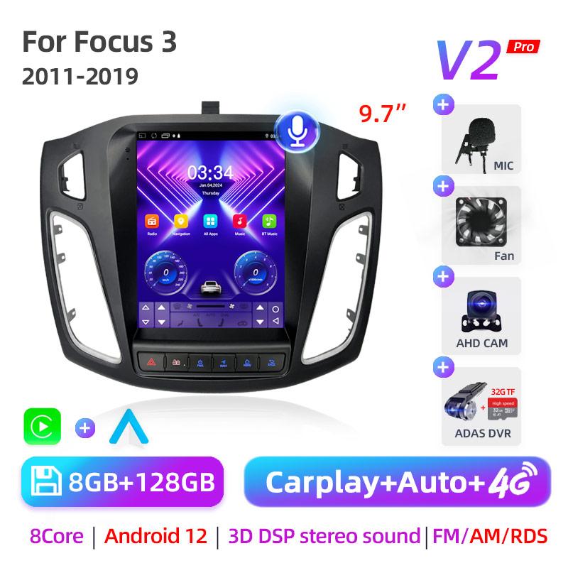 8Core 2 Din Android 12 Car Radio for Ford Focus 3 Mk 3 2011 2012 - 2019 Multimedia Video Player 2Din Carplay Auto Stereo DVD