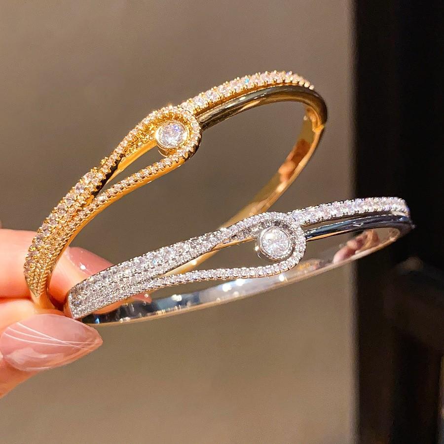 Minimalist Zircon Drop Bangle Bracelet For Women With Gold Plated Copper Jewelry