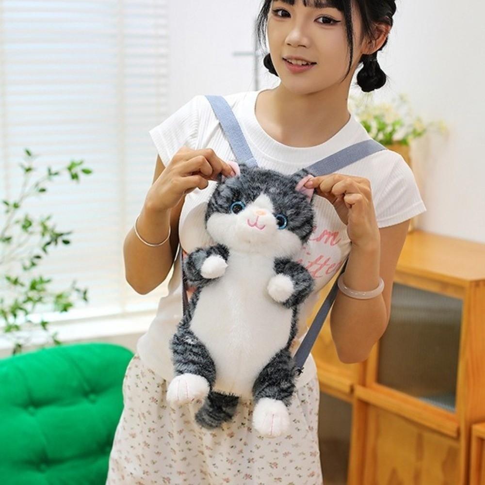 Soft Stuffed Animal Daypack Lovable Simulation Cat Bag Fashion Cat Plush Backpack  Kids