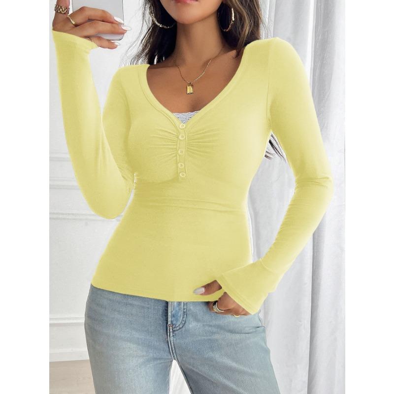 

Casual Vacation V-neck Long Sleeve Bottoming Shirt Women s 2025 Autumn and Winter XL