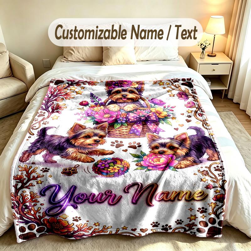 Floral Garden Theme Soft Blanket Personalized Custom Name Text Print Warm Blanket Home Sofa Bedroom Decor