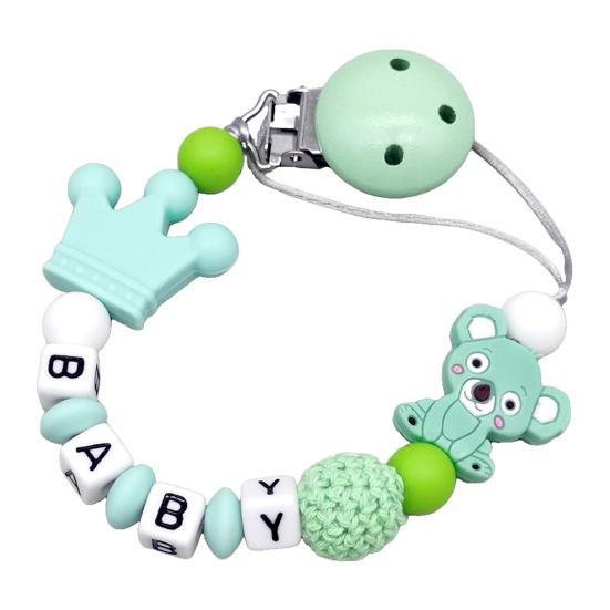 Pacifier Clip with Silicone Beads & Wooden Letters BPA-Free Baby Teething Necklace Anti-Loss Soother Holder for Stroller And Car Seat