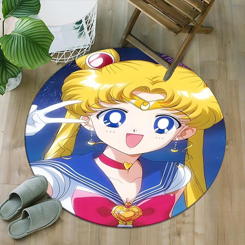 1pc Sailor Moon Carpet, Round Rug, Comfortable, Suitable for Entryways, Living Rooms, Office, And Bedrooms, Christmas Decoration