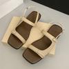 Sandals women's summer 2025 new evening breeze round head open toe simple soft leather flat women's sandals