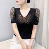New European Clothes Women's Summer Rhinestone Butterfly T-Shirt Sexy V-Neck Casual Tees Puff Sleeve Tops