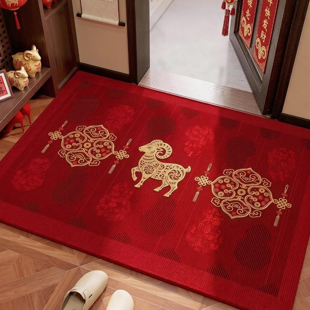 Blessing Words Sheep Year Floor Mat Cartoon Lamb Welcome Door Mat New Year Anti Slip Mat Kitchen
