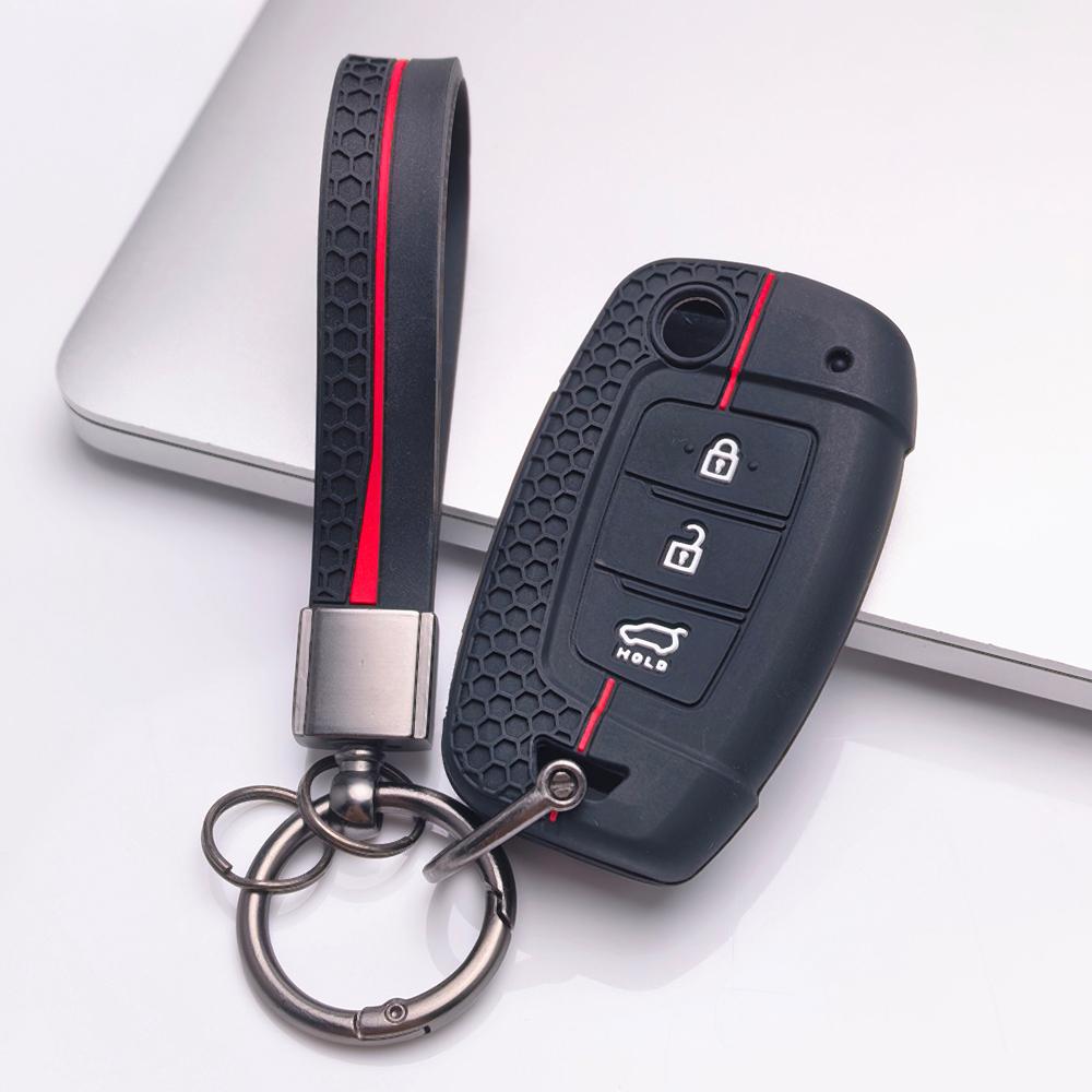 Silikon Klappschlüsselanhänger mit Schlüsselring Kompatibel mit Kia Forte Rio, Passt für Hyundai Rio Sportage Sorento Elantra Tucson Forte Soul Optima Sonata