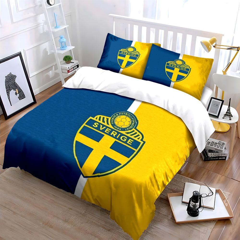 Blue-yellow Sweden Emblem. Bedding Sets Duvet Cover Sets Duvet Covers Pillowcases(1*Duvet Cover 2*Pillowcases Without Duvet Insert)