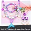 5Pcs/Set Mermaid Pearl Shell Necklace Pendant Earrings Rings Set Girl Princess Birthday Party Decorations Little Mermaid Accesso