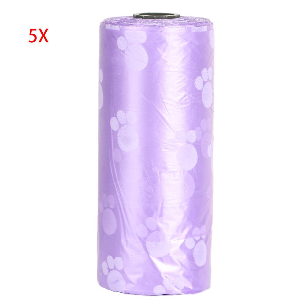 Degradable Pooper Clean-up Scooper Home Supply Refills Pick Waste Poop Bags Pet Dog 5Rolls/75Pcs фиолетовый