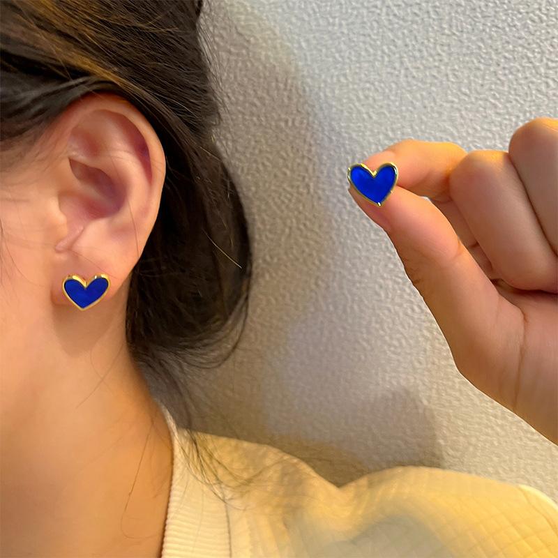 Batu Blue Love Earrings, Annual Tide, Korean Temperament Stud Earrings, Women'S Design Sense, Atmospheric Earrings
