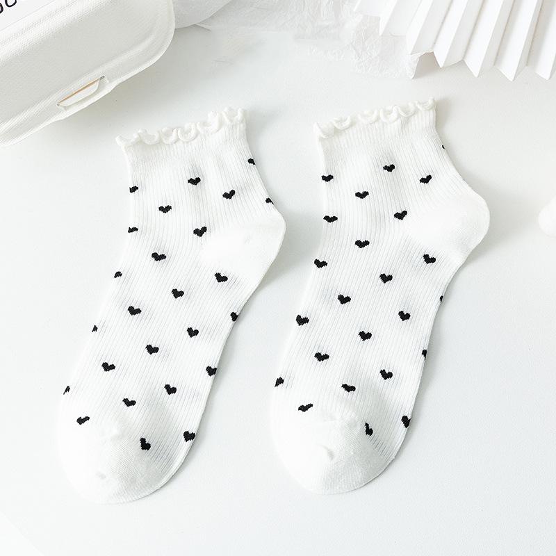 Cute Love Heart  Printed Women Socks Pack Japanese Simplicity Elegant Ladies Short Sox Soft Breathable Wife