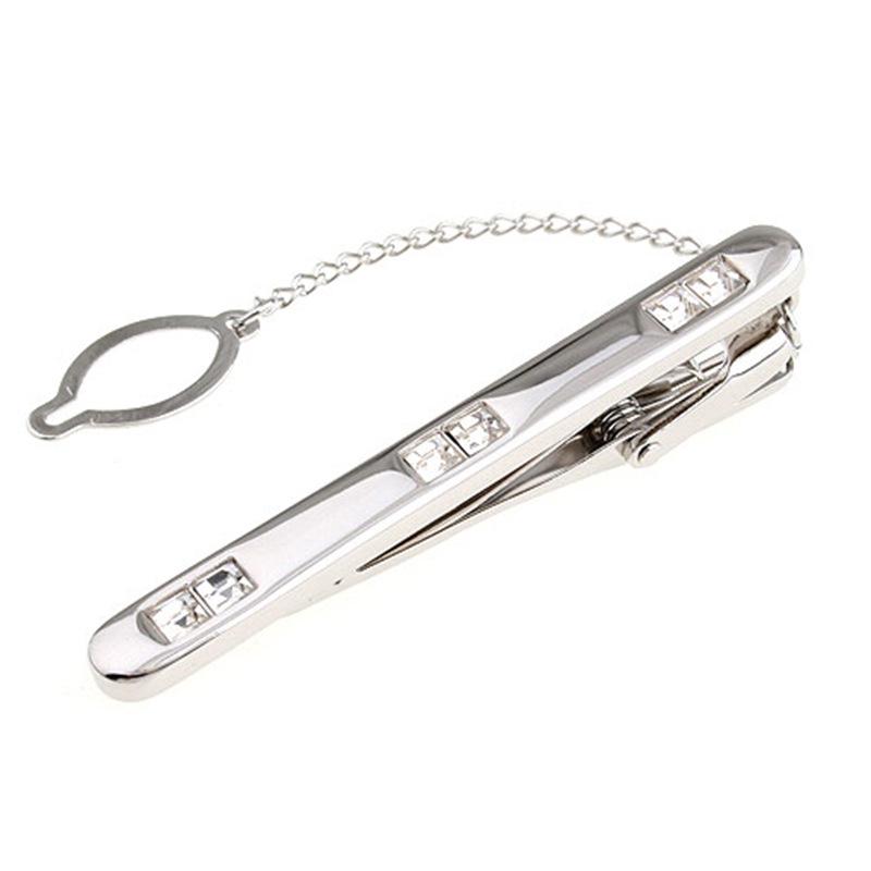 Men's Rhinestone Tie Clip and Cufflinks Set for Business Occasions