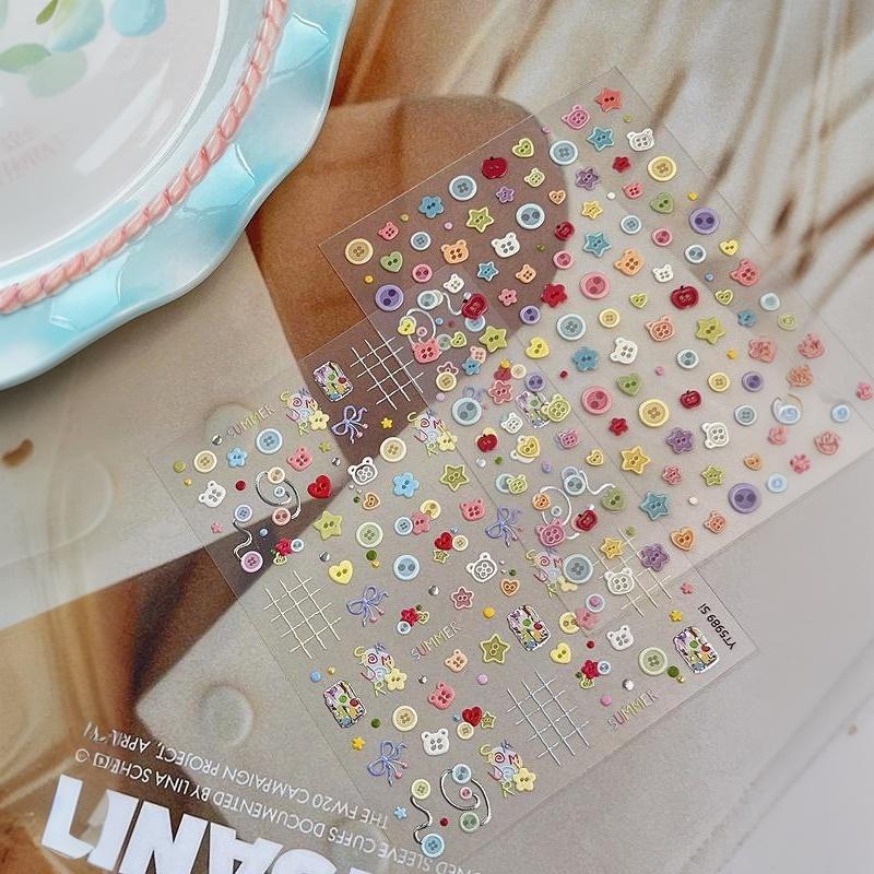 Kawaii Embossed Cartoon Buttons Diy Nail Art Stickers For Scrapbook Journal Material Decor Decals