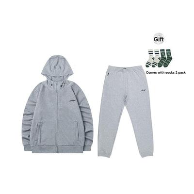 Einfarbiger Kapuzenpullover mit Reißverschluss, High-Waist-Jogginghose mit Bündchen, Lässiges Sportset mit Socken, Herren-Sportbekleidung, Grau AWDT611-2+YKLT225-3