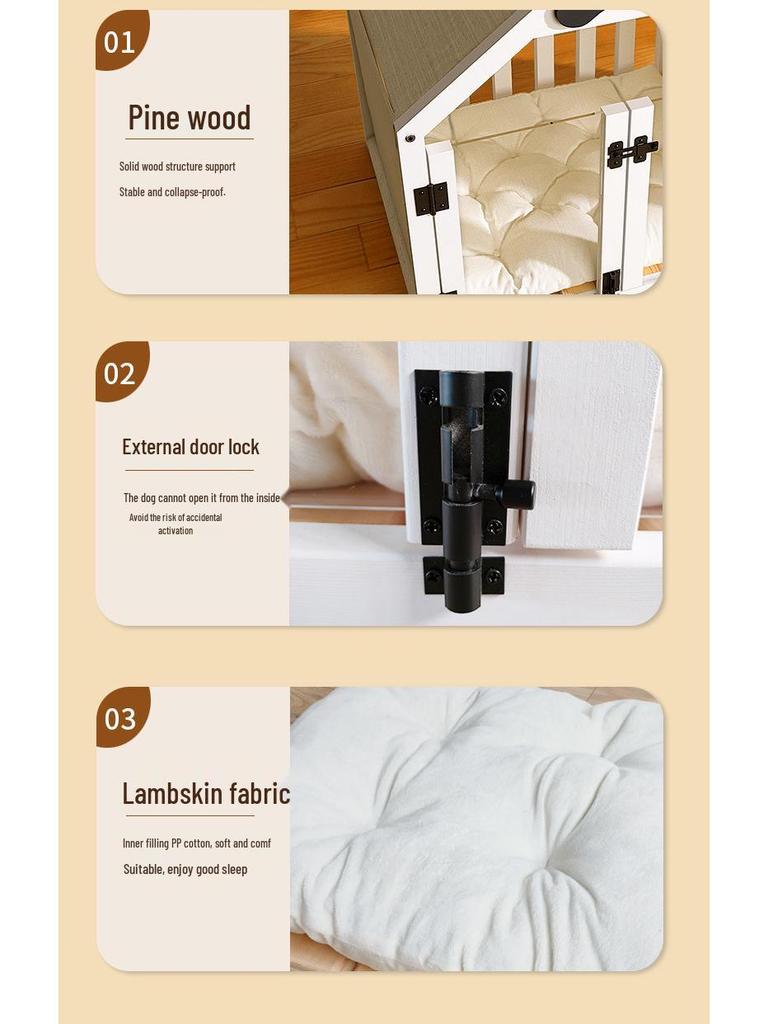 Solid Wood Indoor Pet Kennel: Removable, Washable Dog House and Cat Bed for Small Breeds (Corgi, Teddy) - Four Seasons Use