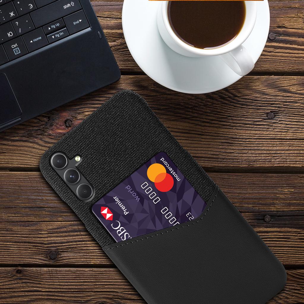 For Samsung Galaxy A55 5G Case Anti-Collision Card Slot PU Leather+PC Cell Phone Cover