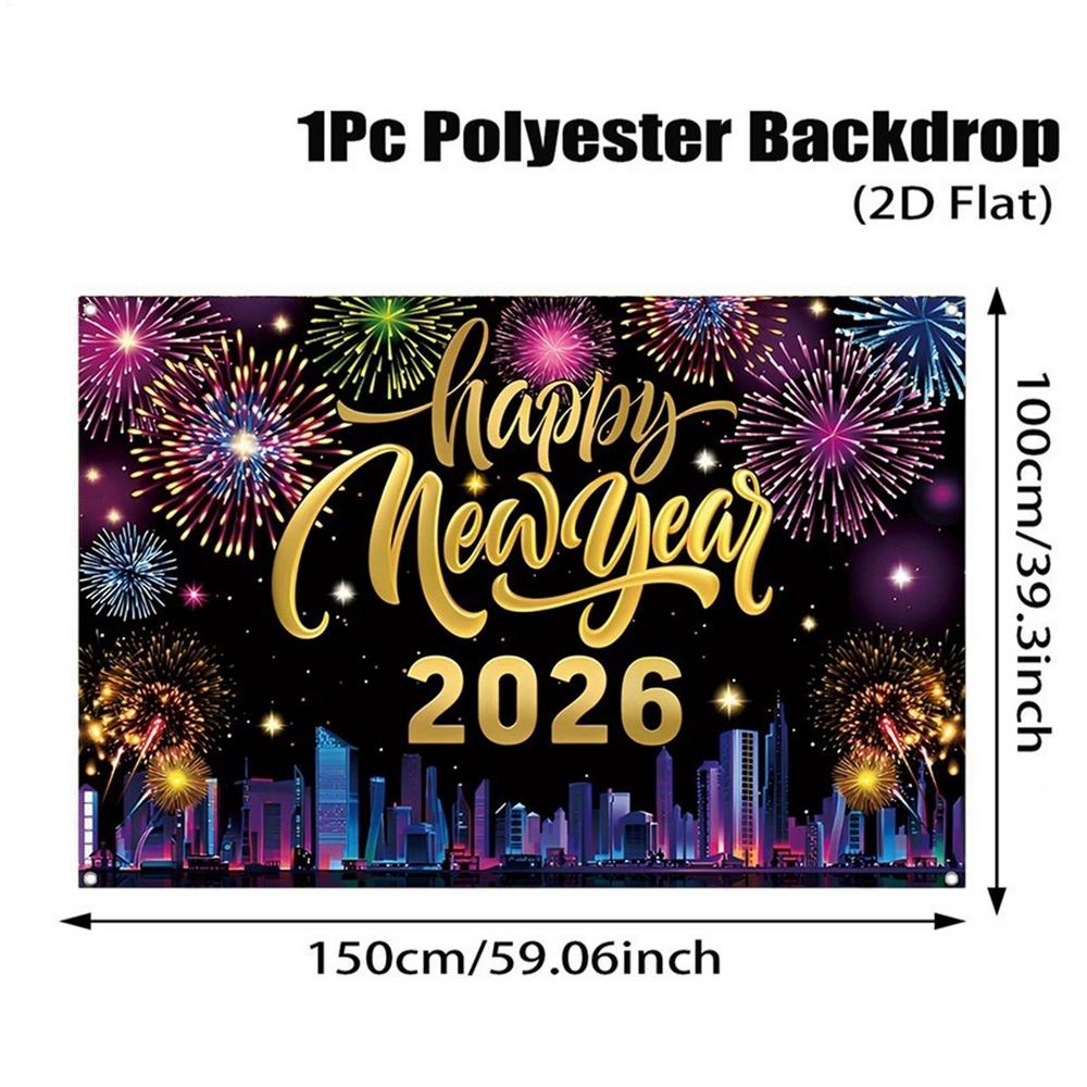 2026 Happy New Year Banner Large Fabric Backdrop Wall Decor Sign Vintage Party Supplies for Home School Photo Booth Background