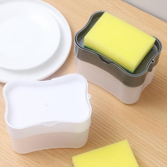 2 in 1 Kitchen Sink Soap Liquid Dispenser Box Easy Press Dishwash Liquid Box with Dishcloths Pot Sponge Brush