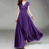 Women Purple V Neck Short Sleeve Fit & Flare Midi Dress