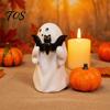 Halloween Window Decorations Ghost Figurine, Cute Resin Statue, Creative Holding White Props Bat/Drink Tabletop Ornament for Home Party, Trick
