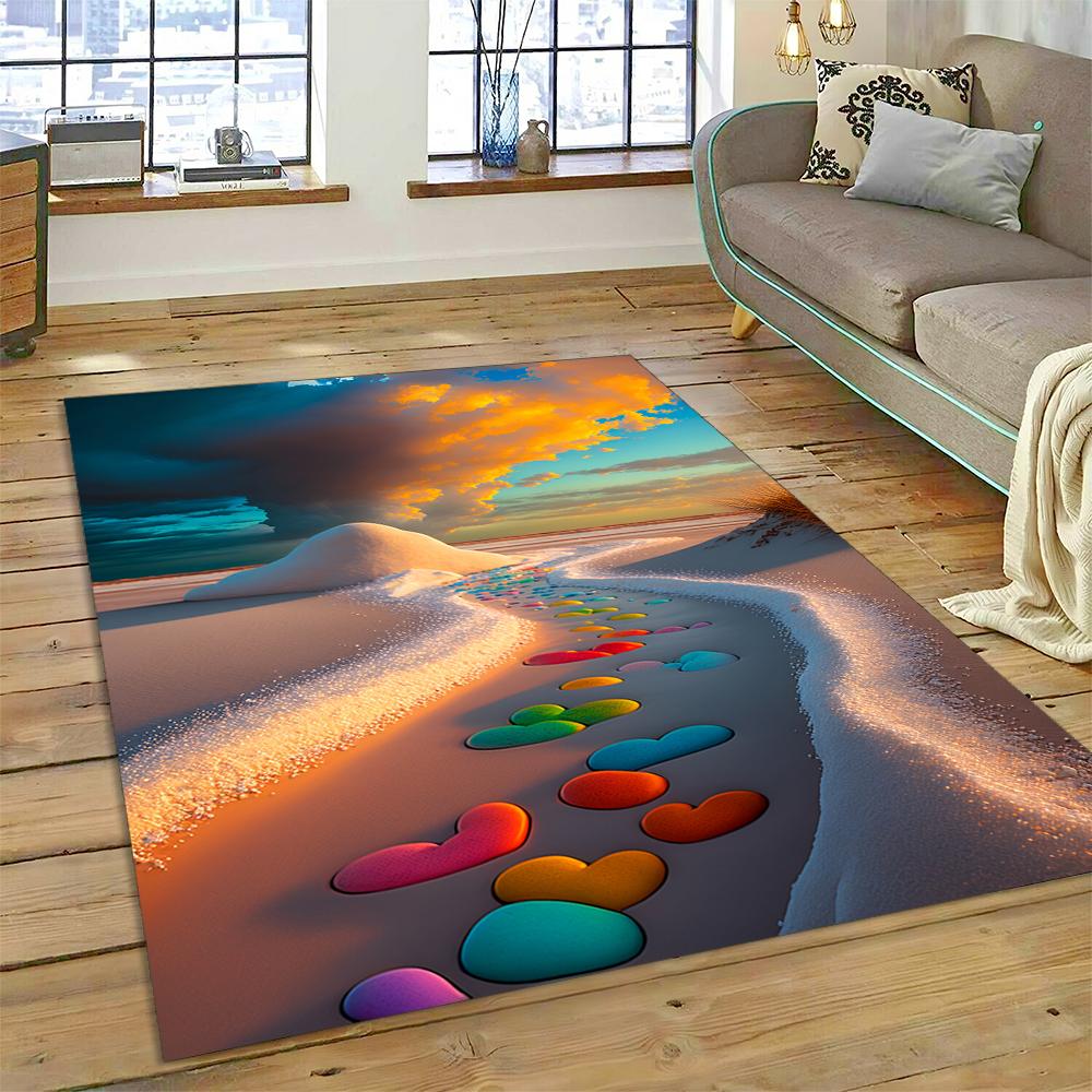 27 Style New Colorful Pebble Rainbow Road Beach Stone Scenery 3D Carpet Rug for Living Room Bedroom Home Sofa,Non-slip Floor Mat